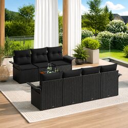 Garden Sofa Set 8 Piece Black Poly Rattan Modular Outdoor Furniture with