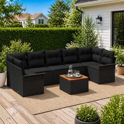 Garden Sofa Set 8 pcs Modular Outdoor Furniture Black Poly Rattan with Cushions
