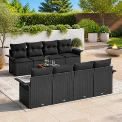 Outdoor Garden Sofa Set 9 Piece Modular Black Poly Rattan Patio Furniture with