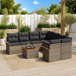Garden Sofa Set 9 Piece Modular Outdoor Furniture Grey Poly Rattan Patio Seating