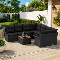 Garden Sofa Set 9 Pcs Modular Outdoor Sectional Black Poly Rattan Patio