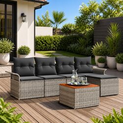 Garden Sofa Set 6 Piece Modular Outdoor Furniture Patio Lounge Grey Poly Rattan