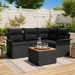 Outdoor Garden Sofa Set 5 Piece Modular Patio Furniture Black Poly Rattan with