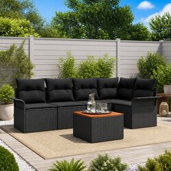 Garden Sofa Set 6 Pcs Modular Outdoor Furniture Black Poly Rattan with Cushions