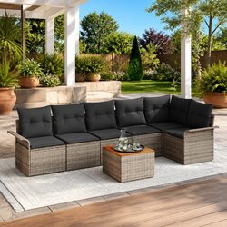 Garden Sofa Set 7pc Modular Outdoor Patio Furniture Grey Poly Rattan with