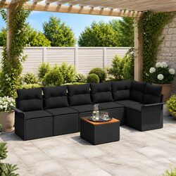 Modular Garden Sofa Set 7 Piece Outdoor Furniture Black Poly Rattan Patio Lounge