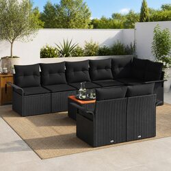 Outdoor Garden Sofa Set 9 pcs Modular Poly Rattan Patio Furniture Black