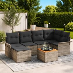 Outdoor Garden Sofa Set 7 Piece Modular Patio Furniture Grey Poly Rattan with