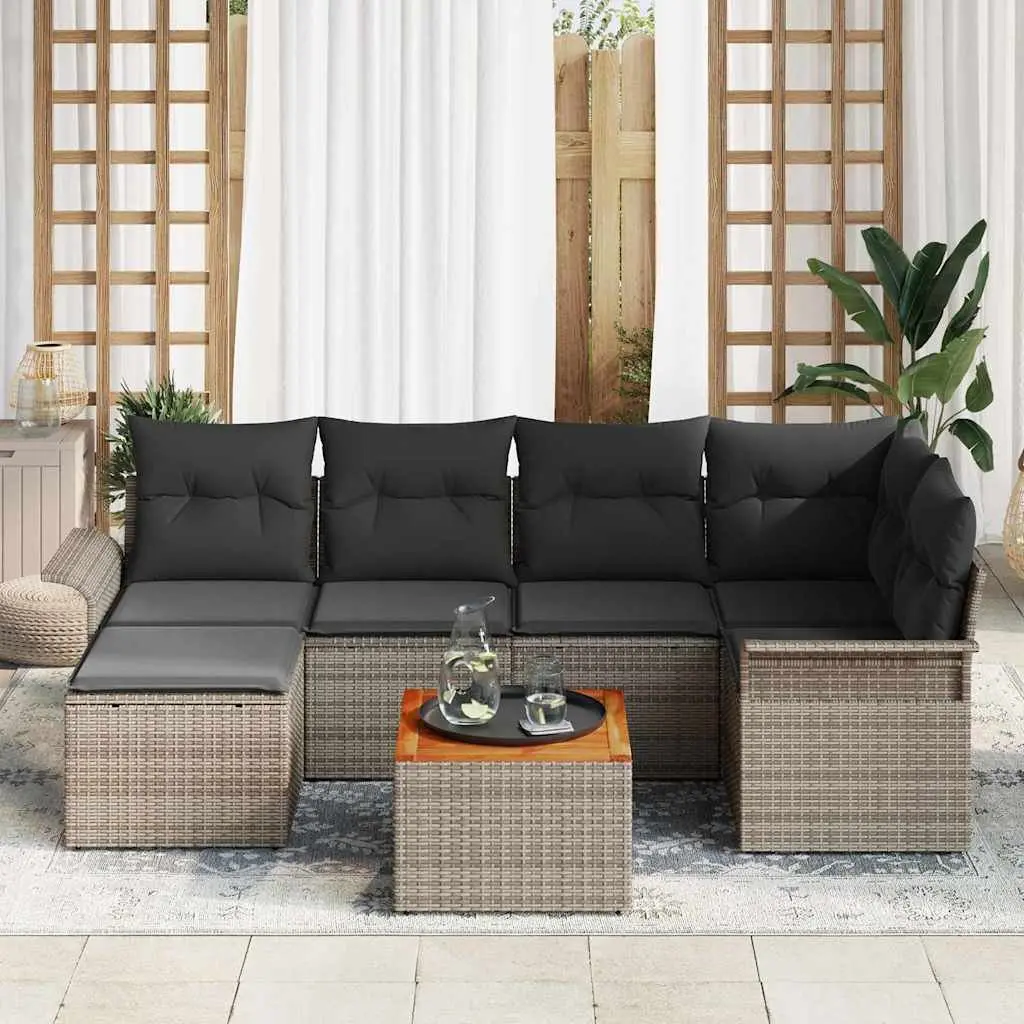 Modular Garden Sofa Set 7 Piece Grey Poly Rattan Outdoor Furniture