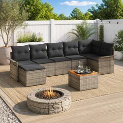 Garden Sofa Set 8 Pieces Modular Outdoor Furniture Patio Lounge Grey Rattan