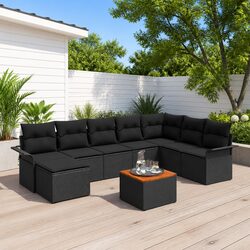 Garden Sofa Set 9 pcs Modular Outdoor Furniture Poly Rattan Black Patio Seating