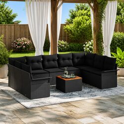 Modular Garden Sofa Set 10 Pieces Black Poly Rattan Outdoor Furniture Patio