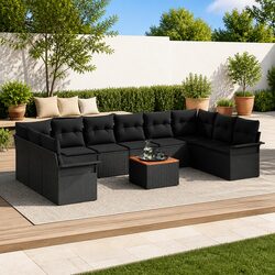 Garden Sofa Set Modular Outdoor Furniture 11 Pieces Black Poly Rattan Patio
