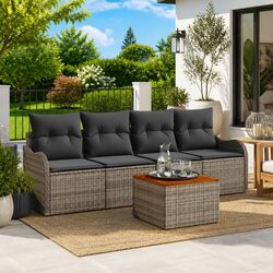 Outdoor Garden Sofa Set 5 Piece Modular Patio Furniture Grey Poly Rattan With