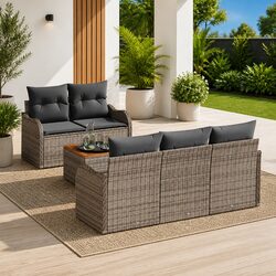 Garden Sofa Set 6 Piece Outdoor Patio Furniture Grey Poly Rattan Modular Seating