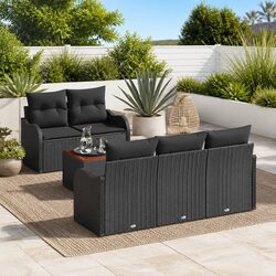 Garden Sofa Set Outdoor Furniture 6 Piece Modular Patio Seating Black with