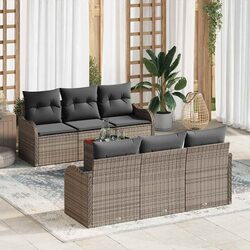 Modular Garden Sofa Set 7 Pieces Grey Poly Rattan Outdoor Furniture with