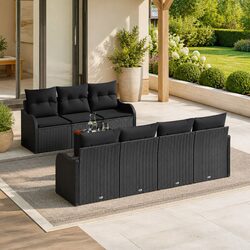 Garden Sofa Set 8 Pieces Outdoor Furniture Black Poly Rattan Modular Patio