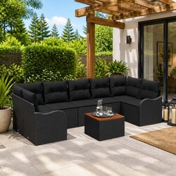 Modular Garden Sofa Set with Cushion 8 Pieces Black Outdoor Furniture Patio