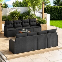 Garden Sofa Set 9 Piece Outdoor Furniture Black Poly Rattan Modular Patio