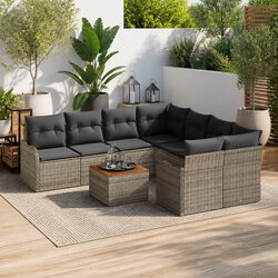 Modular Garden Sofa Set 9 Pieces Grey Poly Rattan Outdoor Furniture Patio