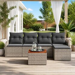 Garden Sofa Set 6 Piece Modular Outdoor Furniture Grey Poly Rattan Patio
