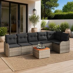 Garden Sofa Set Modular Outdoor Furniture 7 Pieces Grey Poly Rattan Patio