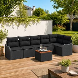 Garden Sofa Set 7 Pcs Outdoor Modular Lounge Furniture Black Poly Rattan Patio