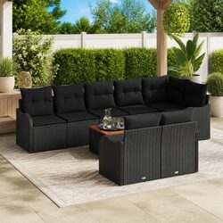 Outdoor Garden Sofa Set 9 Pieces Modular Black Poly Rattan Patio Furniture