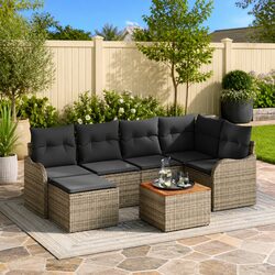 Modular Garden Sofa Set 7 Piece Outdoor Furniture Grey Poly Rattan Patio Seating