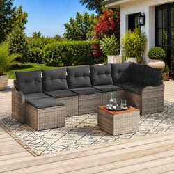 Garden Sofa Set 8 Piece Modular Outdoor Patio Furniture Grey Poly Rattan