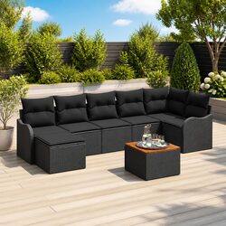 Garden Sofa Set 8 Pieces Black Outdoor Modular Patio Furniture with Cushion