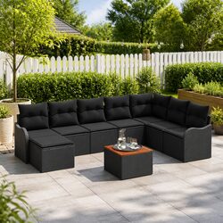 Outdoor Garden Sofa Set 9 Piece Modular Patio Furniture Black Poly Rattan with
