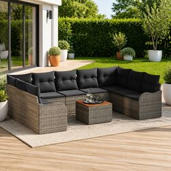 Garden Sofa Set 10 Pieces Outdoor Furniture Grey Modular Patio Seating Rattan