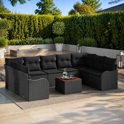 Modular Garden Sofa Set 10-Piece Outdoor Furniture Patio Seating Black Rattan