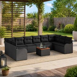 Modular Garden Sofa Set 11 Pieces Black Poly Rattan Outdoor Furniture Patio