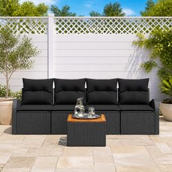 Outdoor Garden Sofa Set 5 Piece Modular Patio Furniture Black Rattan Lounger