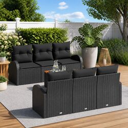 Outdoor Garden Sofa Set 7 Pieces Black Modular Patio Furniture Cushions