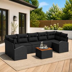 Garden Sofa Set Modular Outdoor Furniture 8 Piece Black Poly Rattan Patio