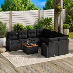 Outdoor Garden Sofa Set Modular 9 Piece Black Poly Rattan Patio Furniture