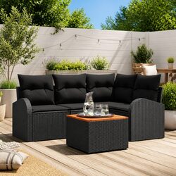 Outdoor Garden Sofa Set 5 Piece Modular Patio Furniture Black Poly Rattan with