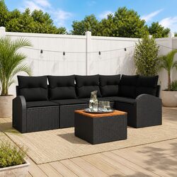 Modular Garden Sofa Set 6 pcs Black Poly Rattan Outdoor Patio Furniture with