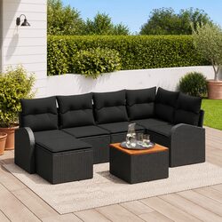 Modular Garden Sofa Set 7 Piece Patio Outdoor Furniture Black Poly Rattan