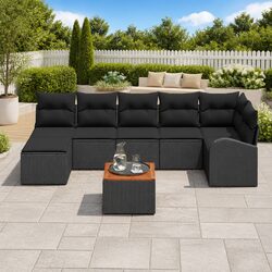 Modular Garden Sofa Set 8 Pieces Black Poly Rattan Outdoor Furniture Patio