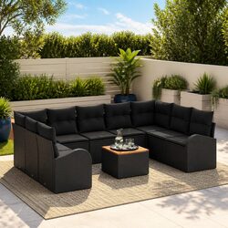 Garden Sofa Set Modular Outdoor Furniture 10 Piece Black Poly Rattan Patio