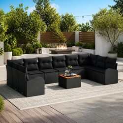 Outdoor Garden Sofa Set 11 Piece Modular Black Poly Rattan Patio Furniture with