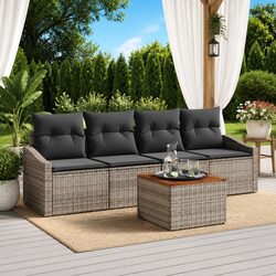 Garden Sofa Set 5 Piece Modular Outdoor Furniture Grey Poly Rattan Patio Seating