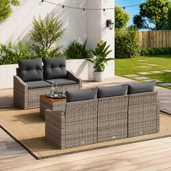 Modular Garden Sofa Set 6 Piece Grey Poly Rattan Outdoor Furniture Patio Lounge