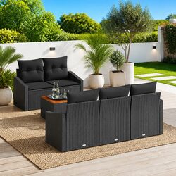 Outdoor Garden Sofa Set 6 Piece Modular Patio Furniture Black Poly Rattan