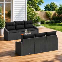 Garden Sofa Set 7 Pieces Modular Outdoor Furniture Black Poly Rattan with